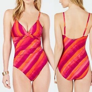 Lauren Ralph Lauren One Piece Swimsuit Twist Front Underwire Slimming Suit sz 10